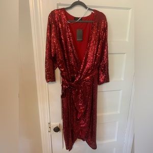 Formal Red Sequined Wrap Dress